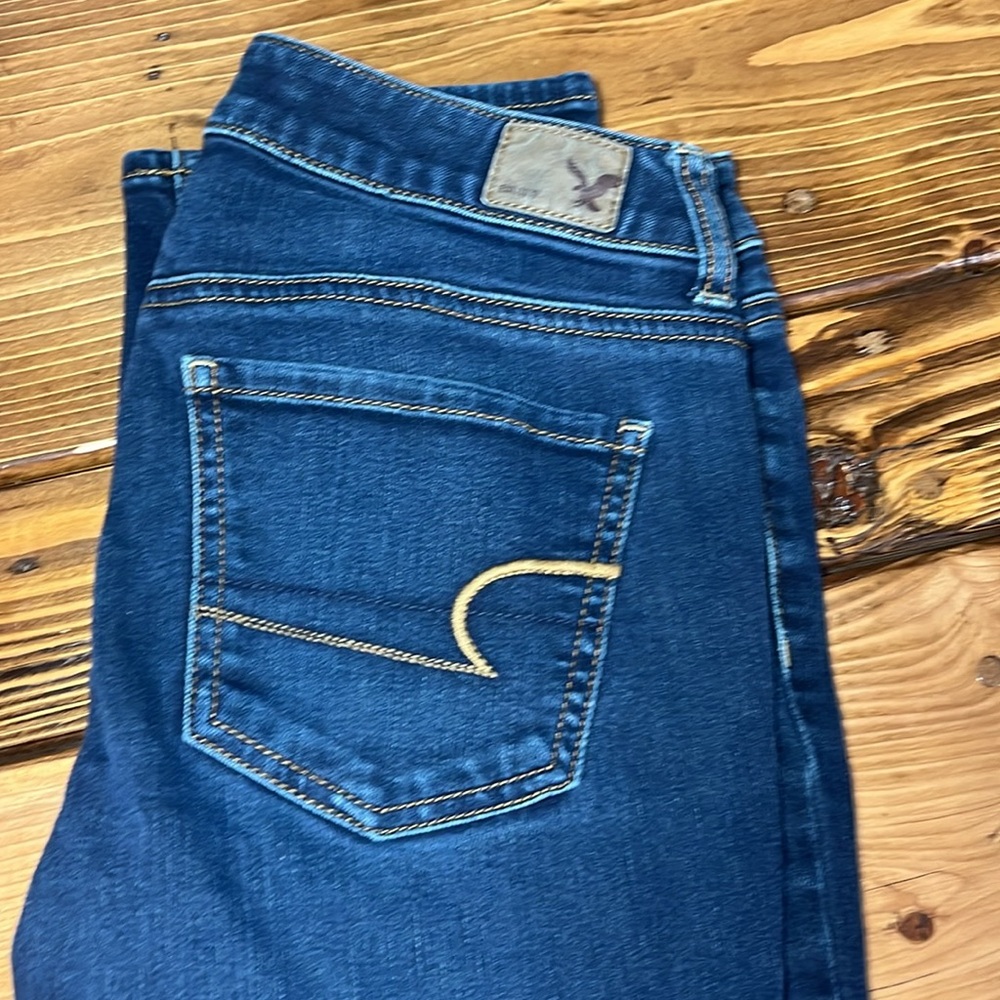 American Eagle Women's Stretchy Dark Blue Jeans Jeggings Skinny Jeans 2 Long - Picture 5 of 7